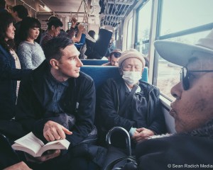 El Rad trying (and failing?) to blend in with the locals on the train.